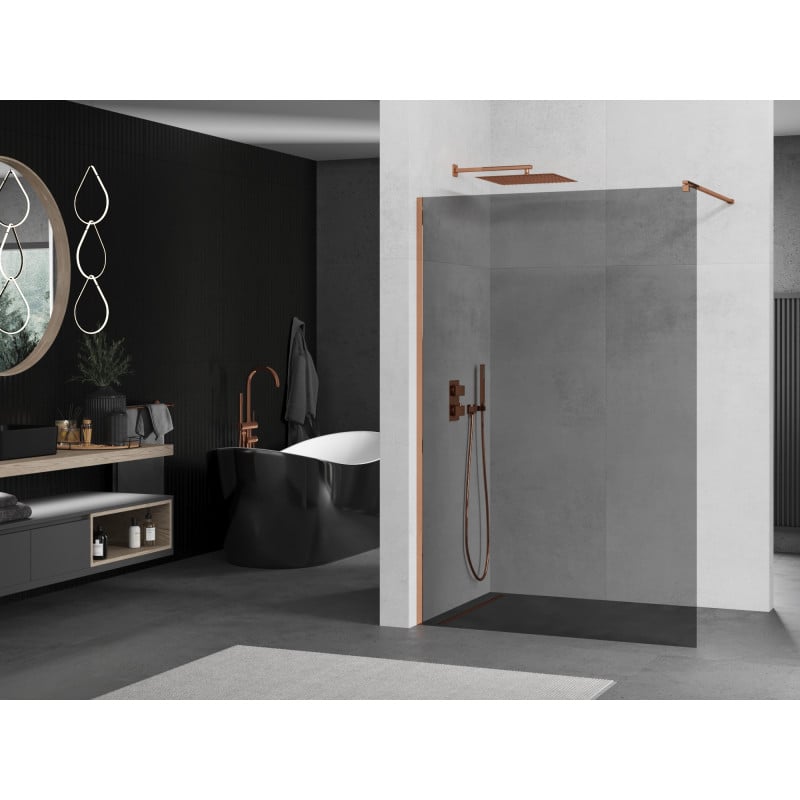 Mexen Kioto панел за душ Walk-in 90 x 200 см, графит 8 мм, розово злато - 800-090-101-60-40