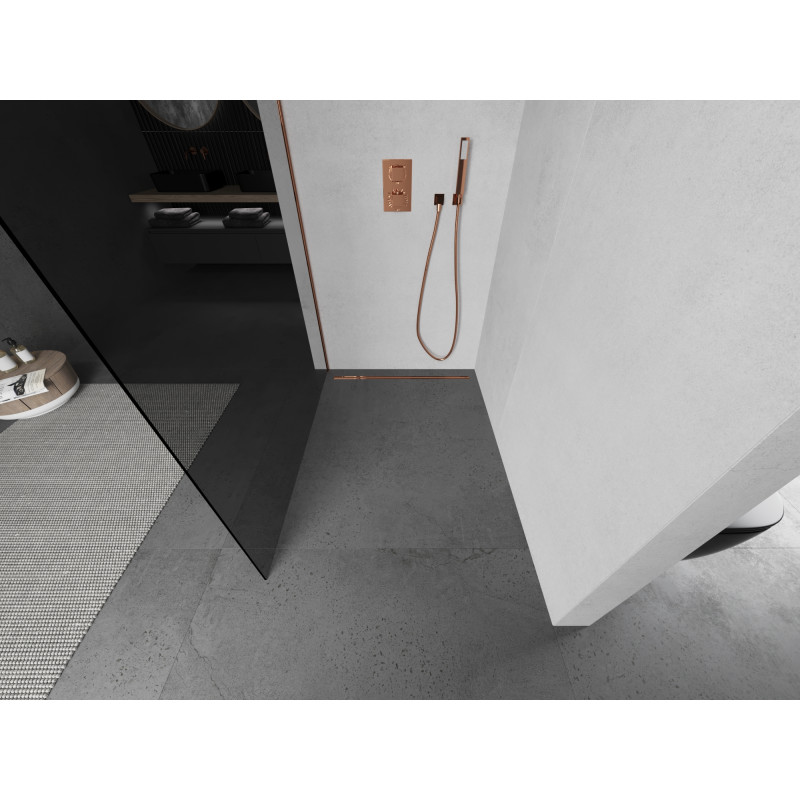 Mexen Kioto Шкаф за душ Walk-in 120 x 200 cm, графит 8 mm, розово злато - 800-120-101-60-40