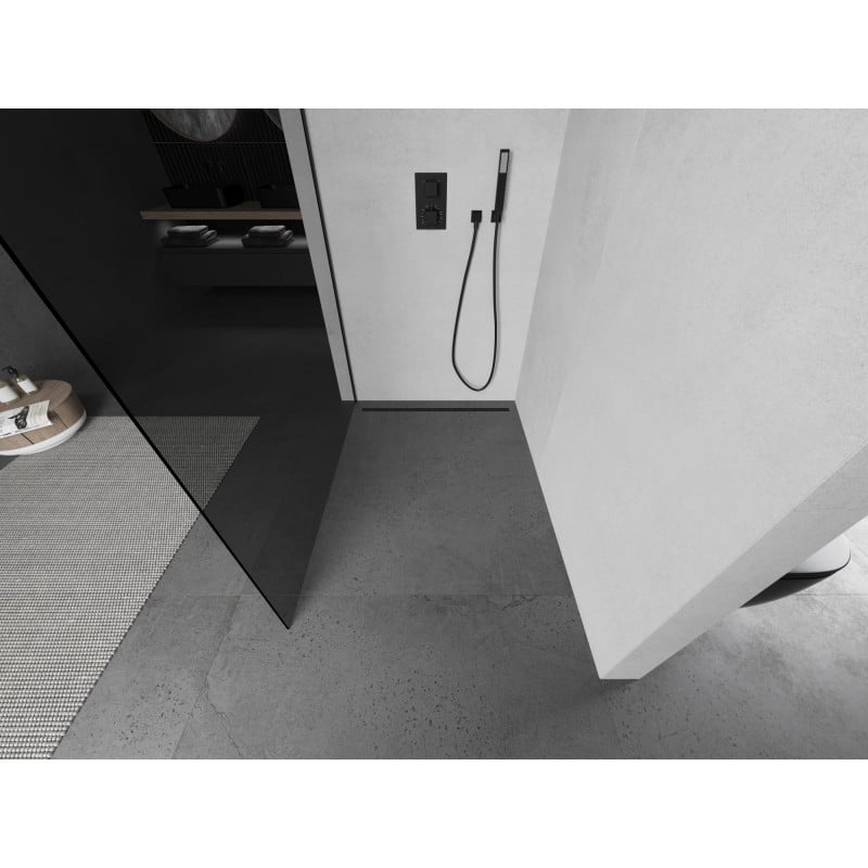 Mexen Kioto стенна душ преграда Walk-in 100 x 200 cm, графит 8 mm, черна - 800-100-101-70-40