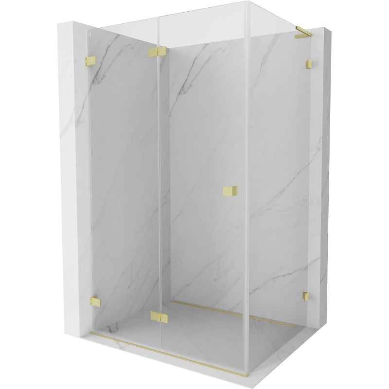 Mexen Lunar-F L сгъваема лява душ кабина 80 x 70 см, прозрачна, злато четкано - 836L-080-070-55-00-L