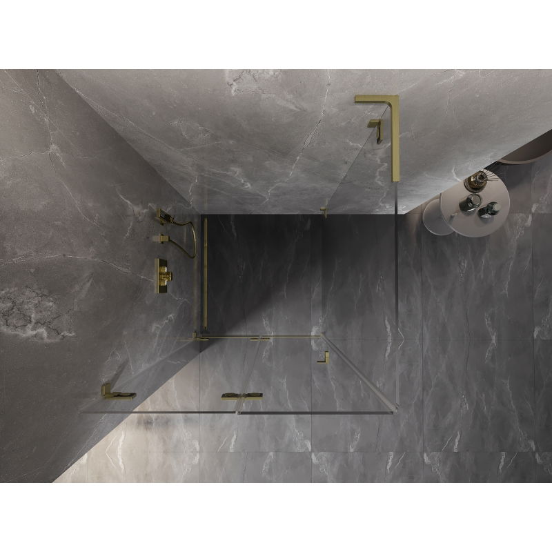 Mexen Lunar-F L сгъваема душ кабина лява 80 x 80 см, прозрачна, златисто четкано - 836L-080-080-55-00-L