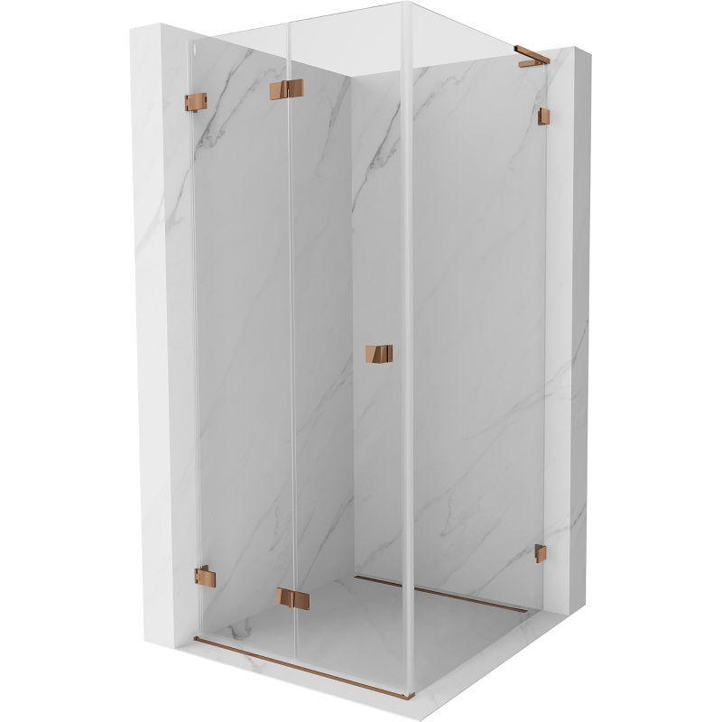 Mexen Lunar-F L сгъваема душ кабина лява 80 x 80 см, прозрачна, розово злато - 836L-080-080-60-00-L
