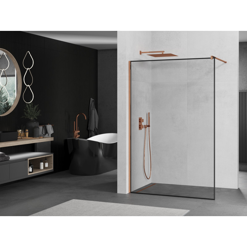 Mexen Kioto душ стена Walk-in 50 x 200 см, черна рамка 8 мм, розово злато - 800-050-101-60-70