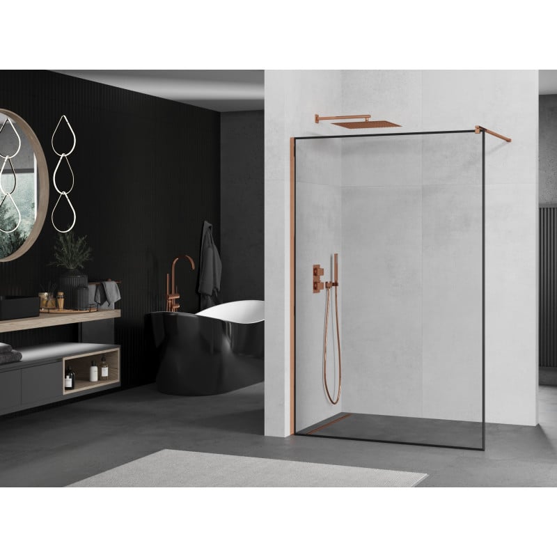 Mexen Kioto душ-панел за баня Walk-in 70 x 200 см, черна рамка 8 мм, розово злато