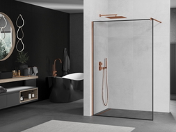 Mexen Kioto душ кабина Walk-in 100 x 200 см, черна рамка 8 мм, розово злато