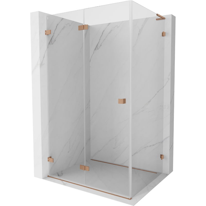 Mexen Lunar-F L сгъваема душ кабина лява 85 x 80 см, прозрачна, матирана мед - 836L-085-080-65-00-L