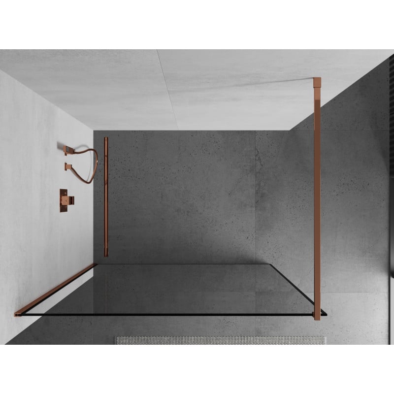 Mexen Kioto стенен панел за душ Walk-in 140 x 200 см, черна рамка 8 мм, розово злато