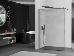 Mexen Kioto Walk-in душ кабина 130 x 200 см, черен шаблон 8 мм, черна - 800-130-101-70-70
