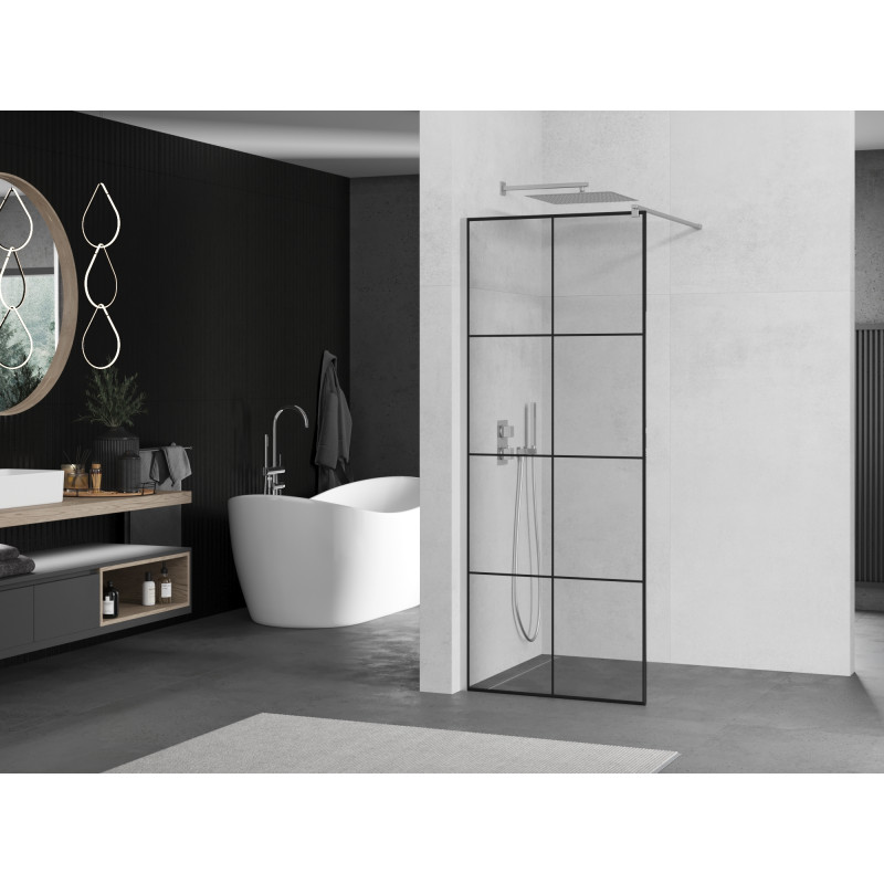 Mexen Kioto душ-преграда Walk-in 90 x 200 см, черна решетка 8 мм, хром - 800-090-101-01-77