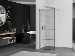Mexen Kioto Душ преграда Walk-in 80 x 200 см, черна решетка 8 мм, златна - 800-080-101-50-77
