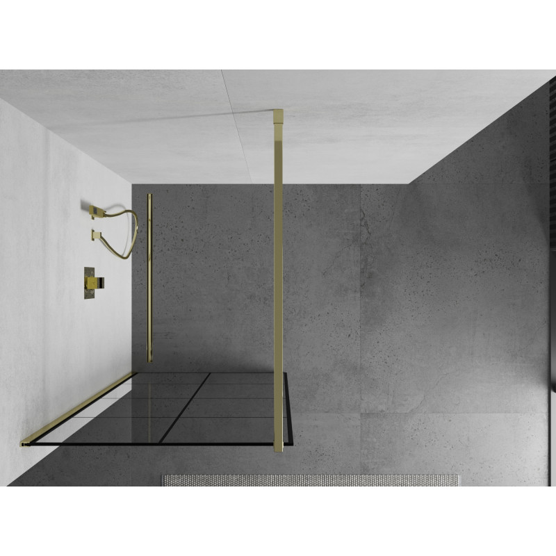 Mexen Kioto Душ преграда Walk-in 80 x 200 см, черна решетка 8 мм, златна - 800-080-101-50-77