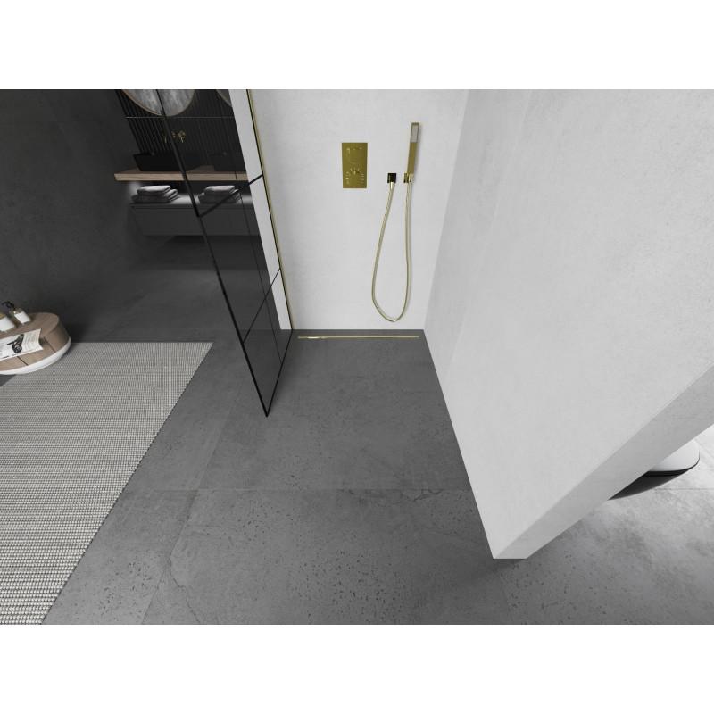 Mexen Kioto стенна душка Walk-in 90 x 200 см, черна решетка 8 мм, злато - 800-090-101-50-77