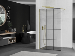 Mexen Kioto душ стена Walk-in 110 x 200 см, черни квадрати 8 мм, златна - 800-110-101-50-77