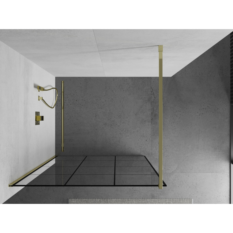 Mexen Kioto стена за душ Walk-in 110 x 200 cm, черна решетка 8 mm, златна - 800-110-101-50-77