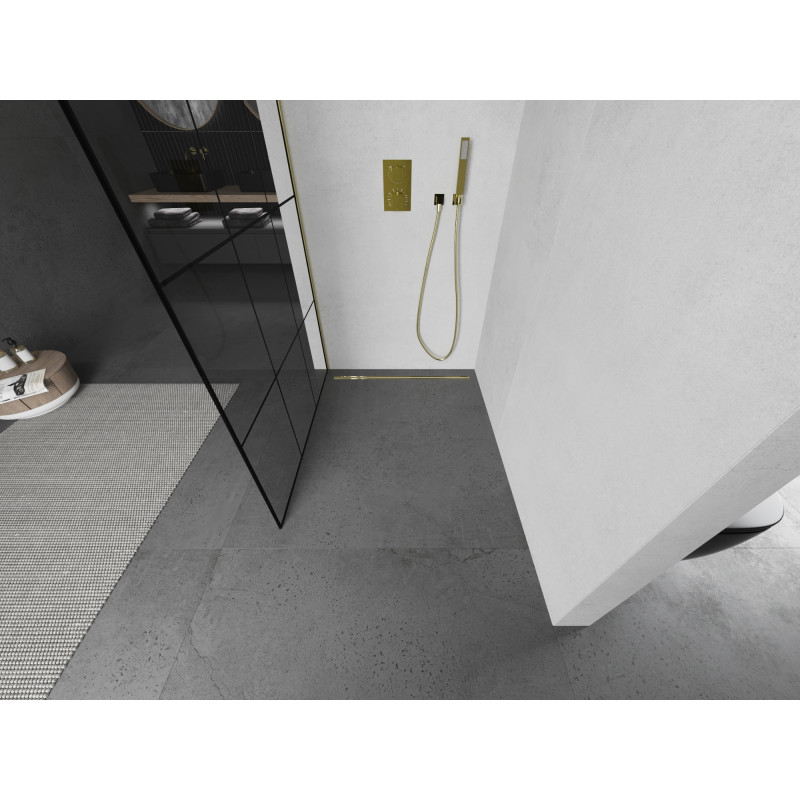 Mexen Kioto душ-преграда Walk-in 120 x 200 см, черна решетка 8 мм, златна - 800-120-101-50-77
