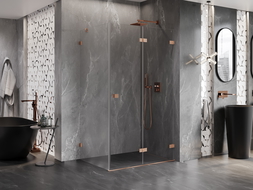Mexen Lunar-F сгъваем душ кабина десен 95 x 90 см, прозрачна, матиран мед - 836-095-090-65-00-P