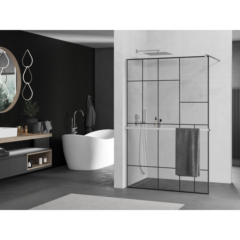 Mexen Kioto+ душ параван с рафт Walk-in 70 x 200 см, черен мотив, хром - 800-070-121-01-78