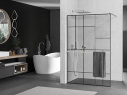 Mexen Kioto+ стена за душ с рафт Walk-in 80 x 200 см, черен модел, хром - 800-080-121-01-78