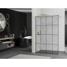 Mexen Kioto стенна преграда за душ Walk-in 140 x 200 см, черна решетка 8 мм, златна