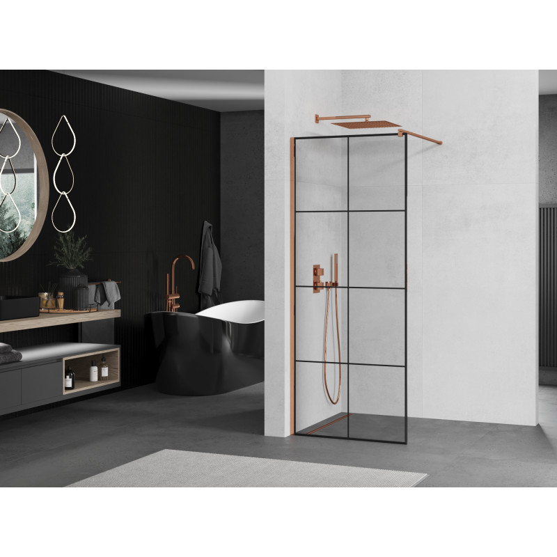 Mexen Kioto душова стена Walk-in 70 x 200 см, черна решетка 8 мм, розово злато