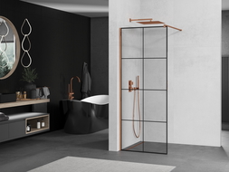 Mexen Kioto стена за душ Walk-in 70 x 200 см, черен модел 8 мм, розово злато - 800-070-101-60-77