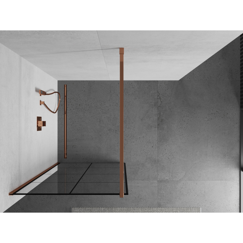 Mexen Kioto душова стена Walk-in 70 x 200 см, черна решетка 8 мм, розово злато