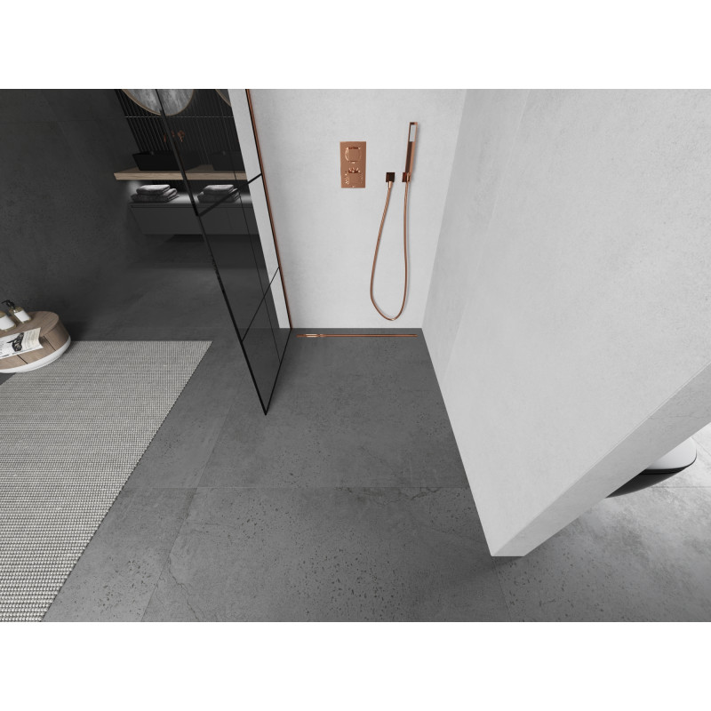 Mexen Kioto душ параван Walk-in 90 x 200 cm, черна решетка 8 mm, розово злато