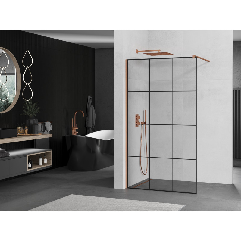 Mexen Kioto душ кабина Walk-in 100 x 200 см, черна решетка 8 мм, розово злато