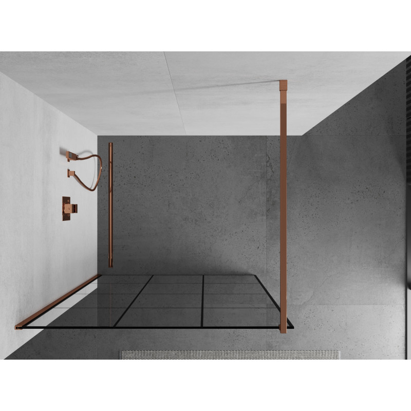 Mexen Kioto душ кабина Walk-in 100 x 200 см, черна решетка 8 мм, розово злато