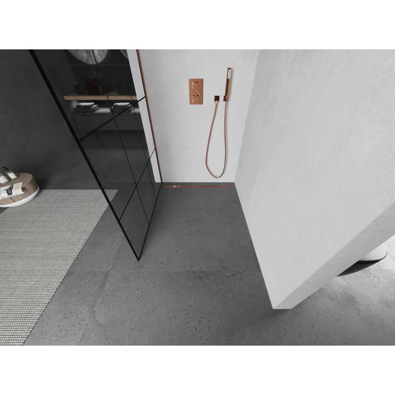 Mexen Kioto душ-преграда Walk-in 120 x 200 см, черна решетка 8 мм, розово злато
