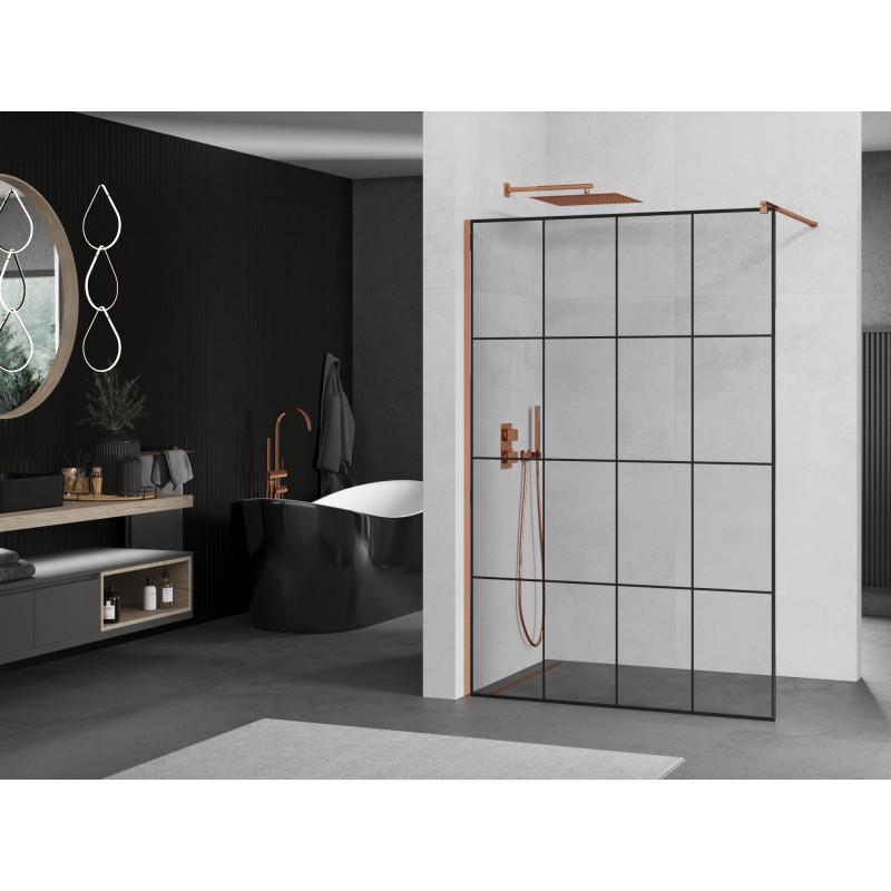 Mexen Kioto душ екран Walk-in 130 x 200 cm, черна решетка 8 мм, розово злато