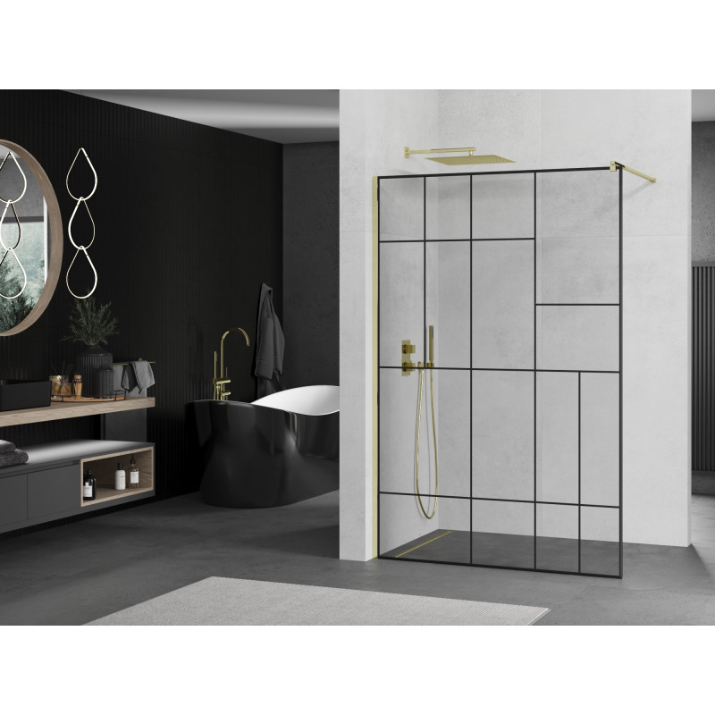 Mexen Kioto Душ кабина тип Walk-in 80 x 200 см, черен десен 8 мм, златна - 800-080-101-50-78
