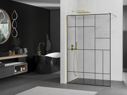 Mexen Киото walk-in душ стена 100 x 200 см, черен модел 8 мм, златна - 800-100-101-50-78