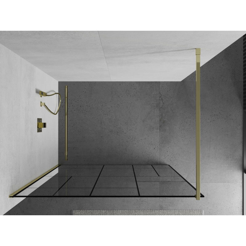 Mexen Kioto Стена за душ Walk-in 120 x 200 см, черен мотив 8 мм, злато - 800-120-101-50-78