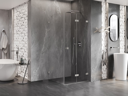 Mexen Lunar-F сгъваема душ кабина, дясна, 80 x 80 см, прозрачна, матиран никел - 836-080-080-97-00-P