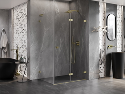 Mexen Lunar-F L сгъваема душ кабина дясна 75 x 70 см, прозрачна, златна матова