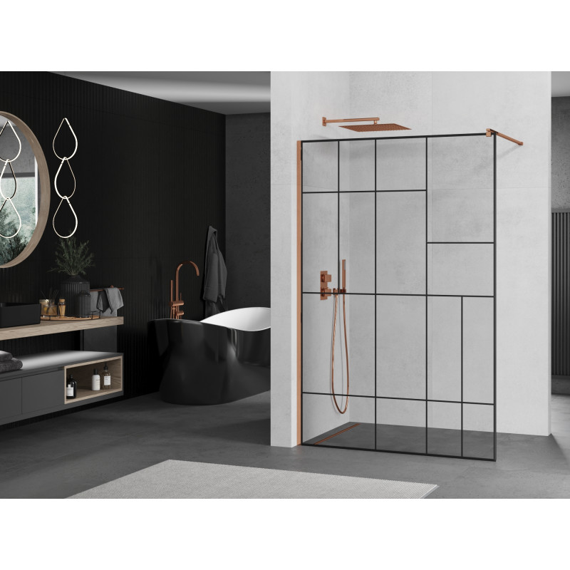 Mexen Kioto душна стена Walk-in 110 x 200 cm, черен модел 8 mm, розово злато - 800-110-101-60-78