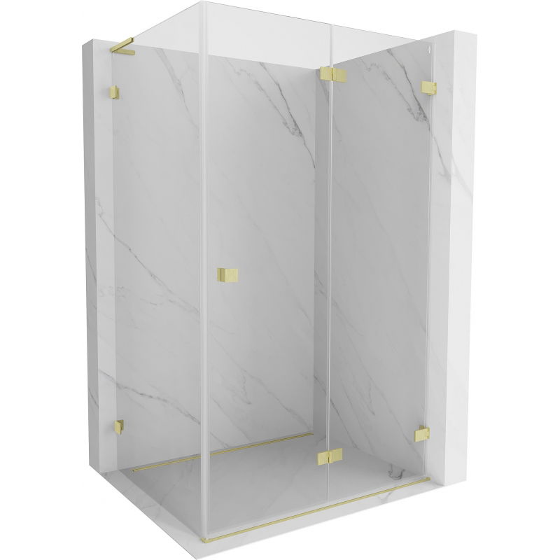 Сгъваема душ кабина Mexen Lunar-F L дясна 75 x 70 см, прозрачна, златна четка - 836L-075-070-55-00-P