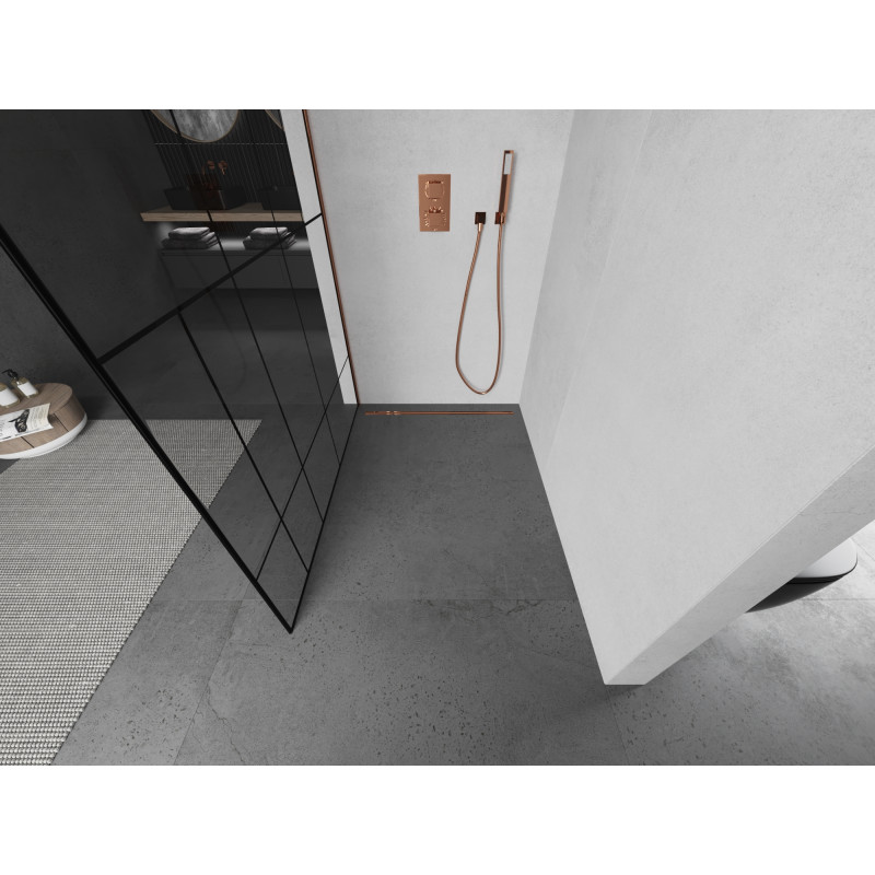 Mexen Kioto душ стена Walk-in 130 x 200 cm, черен модел 8 mm, розово злато - 800-130-101-60-78
