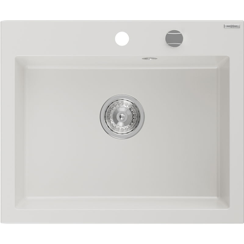 Mexen Elix гранитна кухненска мивка с 1 камера 600 x 500 mm, бяла, хромиран сифон - 6525601005-20