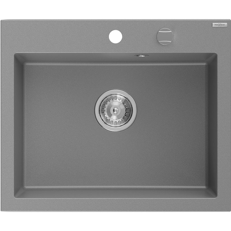 Mexen Elix гранитна мивка с една камера 600 x 500 мм, сива, хромиран сифон - 6525601005-71