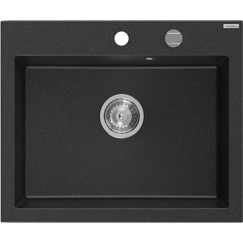 Mexen Elix кухненска мивка от гранит с 1 отделение 600 x 500 мм, черно/сребро металик, сифон хром - 6525601005-73
