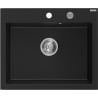 Mexen Elix гранитна мивка с една камера 600 x 500 mm, черна, хромиран сифон - 6525601005-77