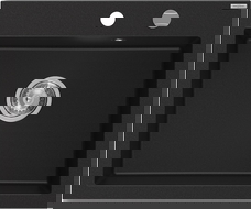 Mexen Elix гранитна мивка с една камера 600 x 500 mm, черна, хромиран сифон - 6525601005-77