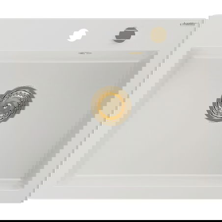 Mexen Elix гранитна мивка с 1 отделение 600 x 500 mm, бяла, златен сифон - 6525601005-20-G