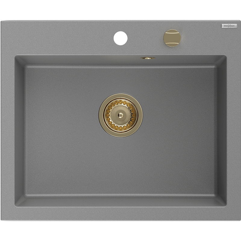 Mexen Elix мивка от гранит 1-камерна 600 x 500 mm, сива, сифон златен - 6525601005-71-G