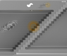 Mexen Elix мивка от гранит с 1 отделение 600 x 500 мм, сив, със златен сифон - 6525601005-71-G