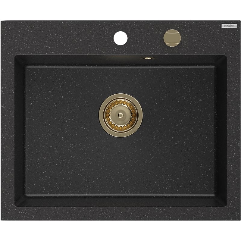 Mexen Elix гранитна мивка с 1 отделение 600 x 500 мм, черен/сребрист металик,