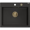 Mexen Elix гранитна мивка с 1 гнездо 600 x 500 мм, черно/златист металик, златен сифон - 6525601005-75-G