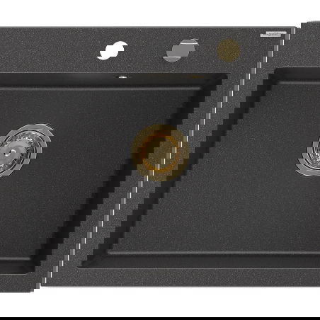 Mexen Elix кухненска мивка от гранит с 1 отделение 600 x 500 mm, черна с пръски, златен сифон - 6525601005-76-G